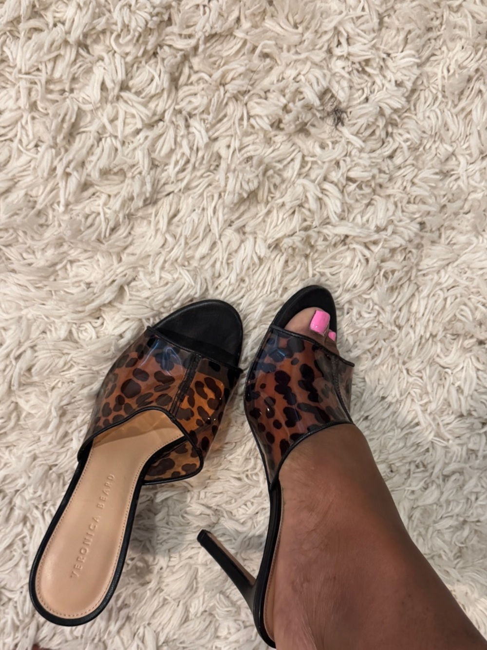 Veronica Beard Brown Leopard Clear Panel Slide Heels